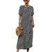 Womens Summer Floral Print Puff Sleeves Vintage Long Dress for Ladies Short Sleeve Beach Sundress Maxi Dresses