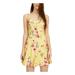 BCX Womens Yellow Embellished Floral Spaghetti Strap Scoop Neck Mini Fit + Flare Dress Size XS