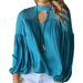Women's Halter Lace Patchwork V Neck Loose Puff Sleeve Blouse Tops Shirts