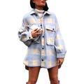 LA HIEBLA Women Button Down Jacket Classic Long Sleeve Plaid Print Lapel Coat