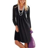 Women's Casual Long Sleeve Knee Length Pleated Dresses With Pockets