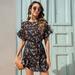 Women's Sweet Style Dress Ruffle Sleeve Crewneck Dress Floral Print Mini Dress Irregular Dress