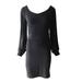 Women V-Neck Sequined Tassel Long-Sleeved Slim Bag Hip Dress Party Dress