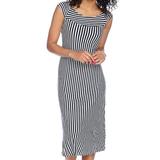 OSO Casuals Striped Knit Sleeveless Ballet Neck Swing Dress In Navy/Grey - S