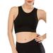 Women's High Neck Seamless Sports Bra High Impact Padded Crop Tops Longline Tops Yoga Bra Blue/Black