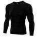 Mens Sports Long Sleeve Tights T-shirts Running Fitness T-shirts Black XXL