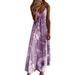 UKAP Women Casual Big Flower Print Long Maxi Dress Ladies V Neck Gradient Color Spaghetti Strap Dress Plus Size S-5XL