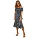 Bohemian Floral Print Cold Shoulder Dress for Women Fashion Casual Ruffle Mid Dress Vocation Beach Party Dresses