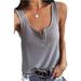 NHT&WT Womenâ€˜s Plus Size Ribbed Tank Tops Summer Button Down Round Neck Knit Shirts