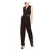 VINCE CAMUTO Womens Black Embellished V Neck Straight leg Jumpsuit Size 8