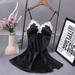 Women Lace V-neck Emulation Silk Satin Night Dress Sexy Lingerie women Home Clothes