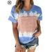 Luxtrada Summer Women Tee Shirts Gradient Print Tops Women Ladies Short Sleeve Loose Casual T-shirt Round Neck Tunic Tops