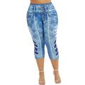 SpringTTC Women's Plus Size Imitation Denim Leggings Yoga Sport Trousers Pants