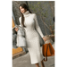 ZIYIXIN Women's Turtleneck Sweater Dress, Long Sleeve Solid Color Cable Knit Slim Fit Midi Dress