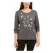 KAREN SCOTT Womens Gray Graphic Long Sleeve Jewel Neck Holiday Sweater Size M