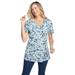 Woman Within Women's Plus Size Perfect Printed Short-Sleeve V-Neck Tee Shirt