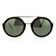 SA106 Retro Flat Double Metal Bridge Round Plastic Aviator Sunglasses Black