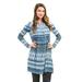 WT1464 Womens Print V-Neck Long Sleeve Pleats Tunic Dress Top S LIGHT_BLUE
