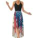 Women Swing Dress Casual V-neck Colorblock Dress High Waist Irregular Flowy Dress Women Long Maxi Dress