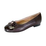 PEERAGE Jayden Women Wide Width Leather Dress Flat Pump with Glossy Patent PU Square Toe Cap and Bow BROWN 9