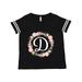 Inktastic D Monogram Alphabet Letter Rose Floral Wreath Adult Women's Plus Size V-Neck Female Football Black and White 2X