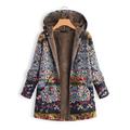 Womens Winter Warm Thick Plush Coat Jacket Floral Print Hooded Vintage Overcoat