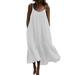 Sexy Dance Women Summer Plus Size Dresses Ruffle Hem Beach Sundress Sleeveless Spaghetti Strap Sling Solid Color Casual Loose Baggy Swing Flowy Camisole Dress