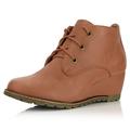 Women's Lace Up Oxford Wedge Booties Bootie Ankle Winter Boot Toe High Heel Fashion Warm Casual Boots Round for Women Tan,pu,8.5, Shoelace Style Tan