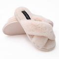 Seranoma Women's Warm Criss Cross Faux Fur Slipper Fluff Slide Slipper Open Toe