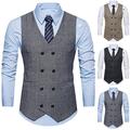 SPRING PARK Vintage Men's classic Sleeveless Double-breast Herringbone Twill Waistcoat Gentle Business Vest