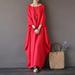 Women Boho Dress Casual Irregular Maxi Dresses Layer Vintage Loose Long Sleeve Linen Dress with Pockets