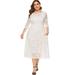 New Fashion Women Plus Size Dress Crochet Lace Hollow Out O-neck Half Sleeve Party Slim Dress Black/White