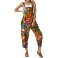 Women Cotton Linen Jumpsuit Wide Leg Plus Size Romper for Women Casual Loose Floral Jumpsuit Overalls