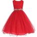 Big Girls' Lace Sequin Top Rhinestone Belt Flowers Girls Dresses Red 14 (J36K70)