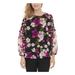 CALVIN KLEIN Womens Black Floral Long Sleeve Jewel Neck Blouse Top Size: S