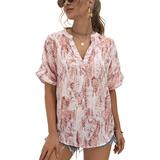 Colisha Tunic Blouse Shirt for Women Comfy Short Sleeve V-neck Top Tie Dye Print Summer Blouse Tee Top