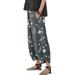 Women's Baggy Linen Wide Leg Trousers Casual Elastic Waist Boho Bloomers Loose Harem Pants Sweatpants/Pockets