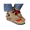 Avamo Women Suede Rainbow Striped Tassels Ankle Boots Retro Bootie Casual Shoes Buckle