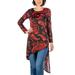 24/7 Comfort Apparel Women's Red Print Long Sleeve Asymmetric Knee Length Top