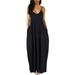 Womens Casual Sleeveless Plus Size Loose Plain Long Maxi Dress with Pocket Black S Size