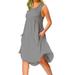 Sexy Dance Women Summer Casual Tank Dress Beach Vacation Sleeveless T Shirt Dress Solid Color Loose Sundress With Pockets