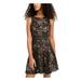 CITY STUDIO Womens Black Lace Floral Spaghetti Strap Jewel Neck Above The Knee Fit + Flare Party Dress Size 9