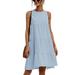 Avamo Women Casual Pleated Plain T Shirt Dress Summer Beach Sun Dress Sleeveless Party Holiday Swing Midi Dress