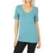 Women Casual V-Neck Short Sleeve Basic Jersey T-Shirt Tops Slim Fit (Dusty Teal, 3X)