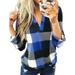 Oversized Women Long Sleeve V-Neck Plaid Pullover Jumper Top Shirt Ladies Plus Size Popover Color Block Shirt Blouse Checked Baggy T-Shirt Size S-5XL