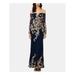 XSCAPE Womens Navy Embroidered Long Sleeve Off Shoulder Maxi Sheath Formal Dress Size 6