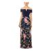 XSCAPE Womens Navy Printed Short Sleeve Off Shoulder Full-Length Sheath Formal Dress Size 12