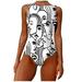 Lanhui Fashion Women Graffiti Abstract Print High Neck Backless Siamese Swimwear