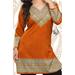 V-neck Gold-Accented Hip-Length Indian Woman Kurti Tunic Women Top Blouse [RUST] (36" [Walmart S / 06])