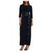 R&M RICHARDS Womens Navy Embellished 3/4 Sleeve Jewel Neck Maxi Sheath Evening Dress Size 4P